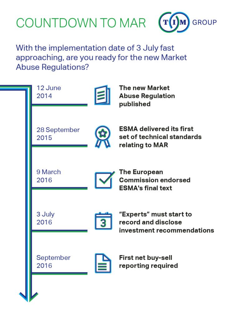 Market Abuse Regulation timeline: With the implementation date of 3 July fast approaching, are you ready for the new MAR regulations?